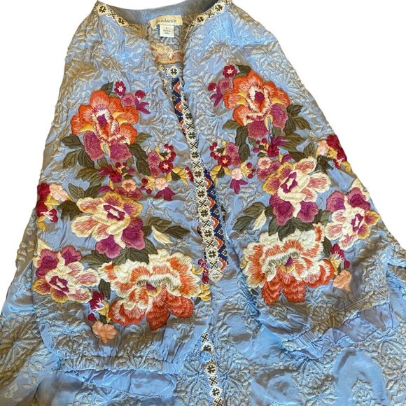 Sundance Ballets Melody Embroidered Detail Blouse Sz L Blue #228D - Picture 10 of 12